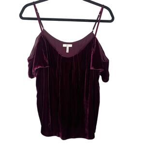 Joie Medium M Red Adorlee Cold Shoulder Velvet Flutter Sleeve Top Short Sleeve